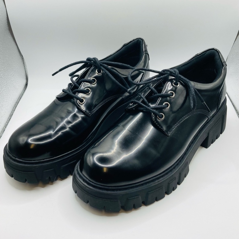 Oxford platform lace-up chunky black faux leather shoes size 39 EU/8.5 US